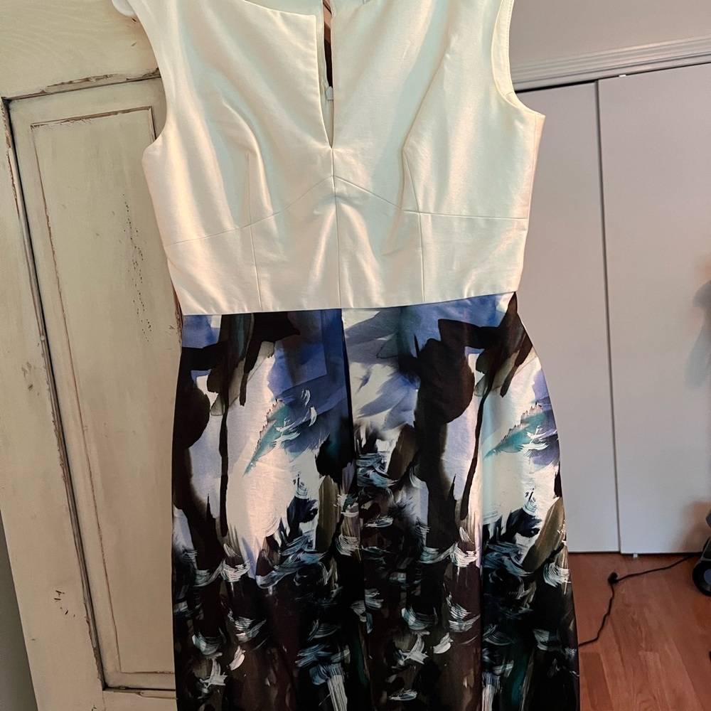 Milly White and Blue A-Line Midi Dress for Wedding Guests